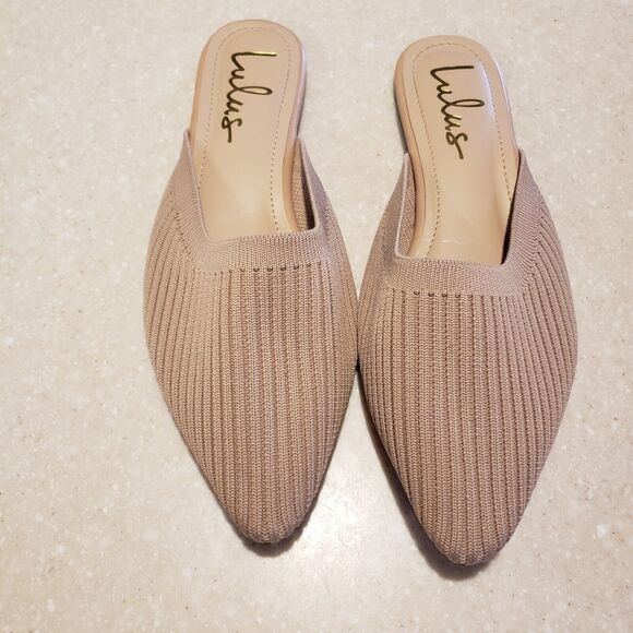 Lulus Women's Slides 6.5 Blush Pink Ribbed Knit Point Toe Mules Shoes Flats - Picture 2 of 4